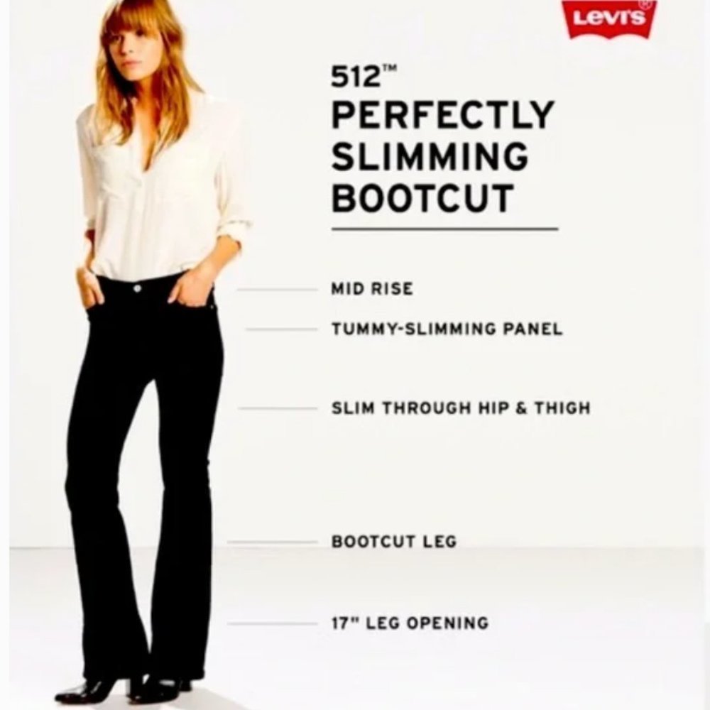 Levi's 512 Perfectly Slimming Black Bootcut Jeans, Women's Size 14 Short